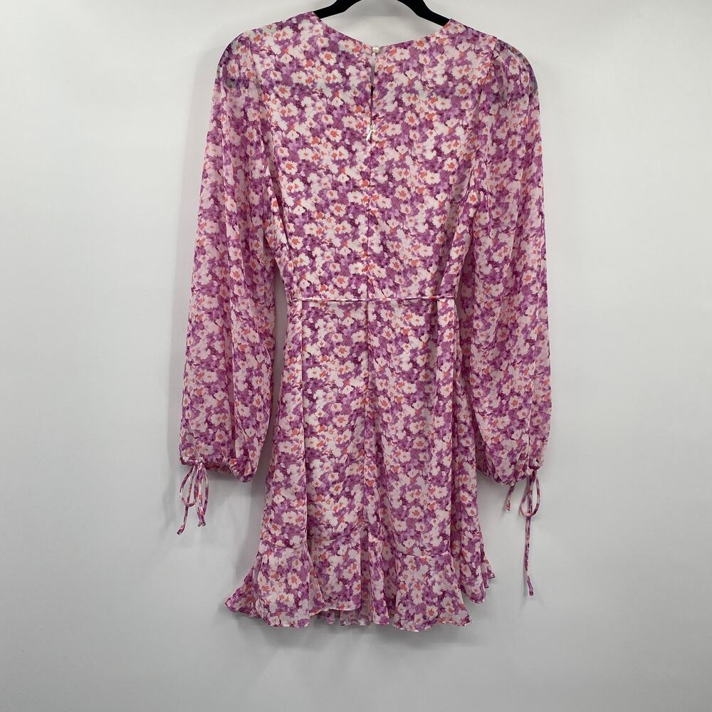 Petal + Pup Paige Floral Mini Dress Long Balloon Sleeve Flounce Hem Belted 6 - Picture 5 of 10
